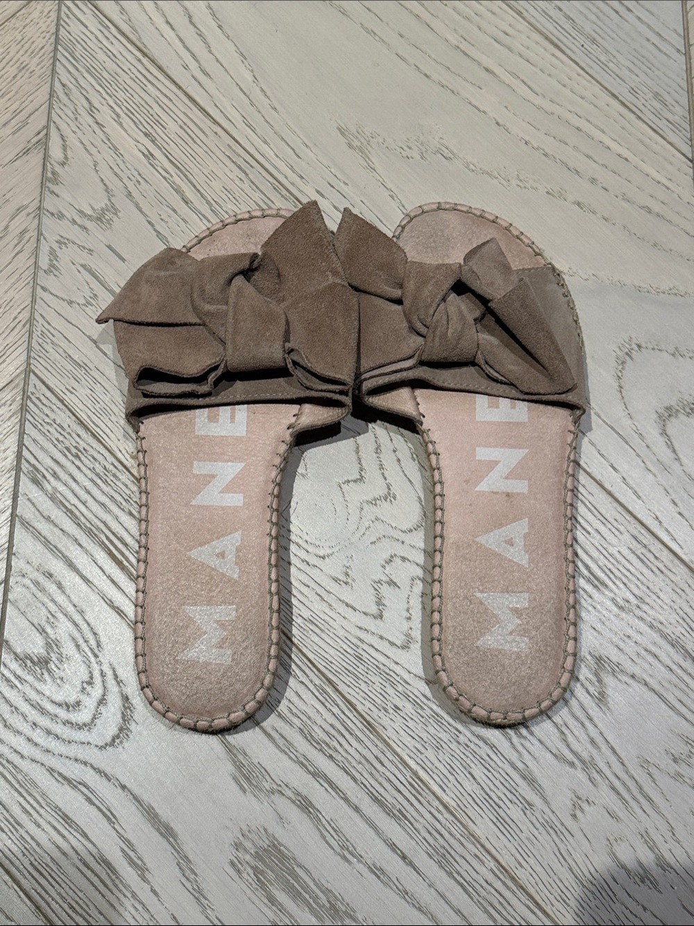 Manebi Taupe Bow Slide Sandals size 36